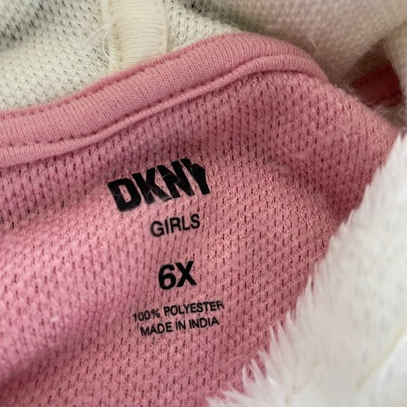 DKNY || Little girls soft fuzzy faux fur pullover hoodie - Size 6 - Picture 4 of 6